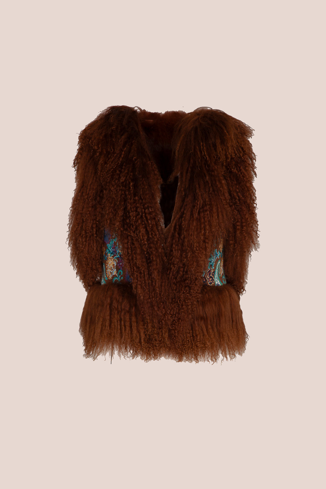 Brown paisley shearling vest coat