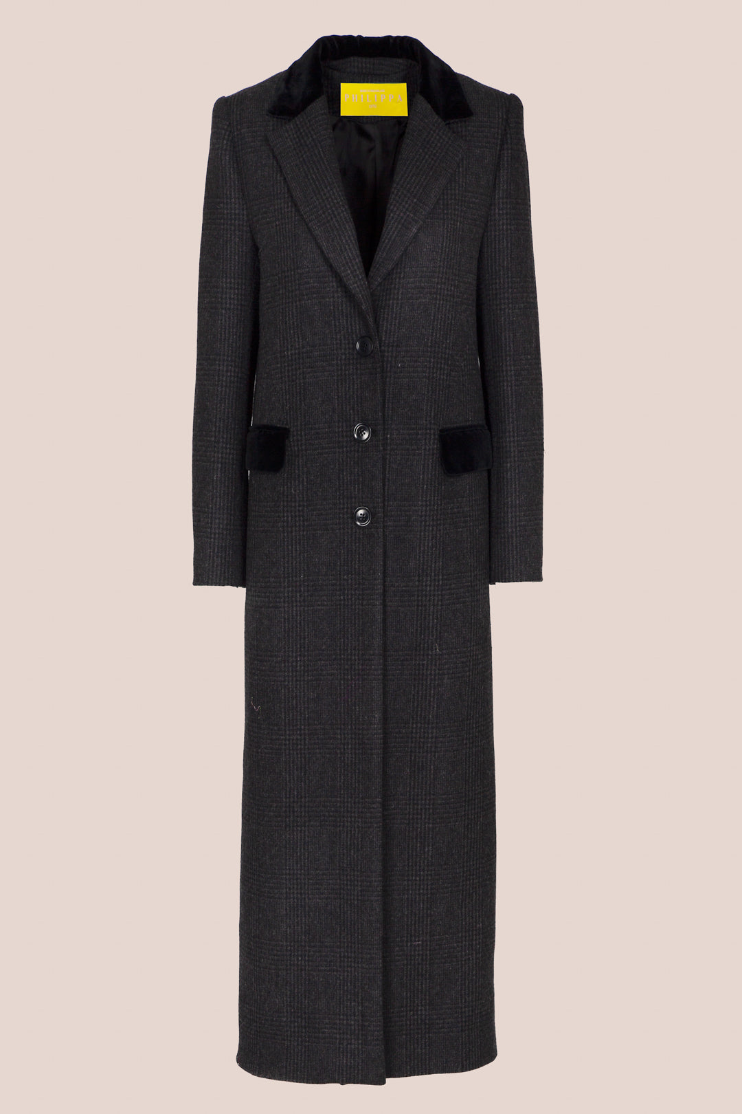 Long wool grey coat with velvet details