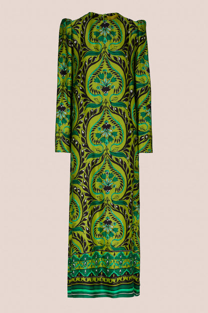 GREEN PAISLEY EVASE DRESS