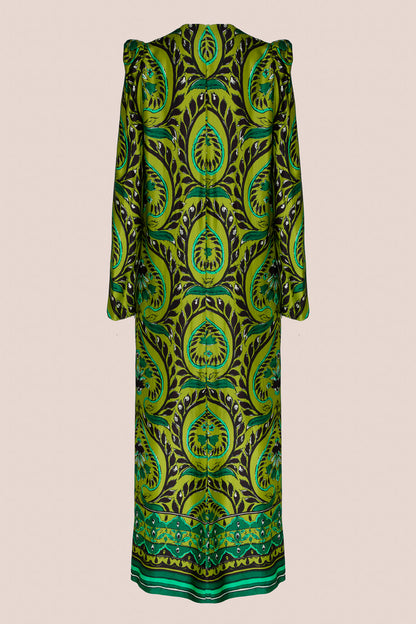 GREEN PAISLEY EVASE DRESS